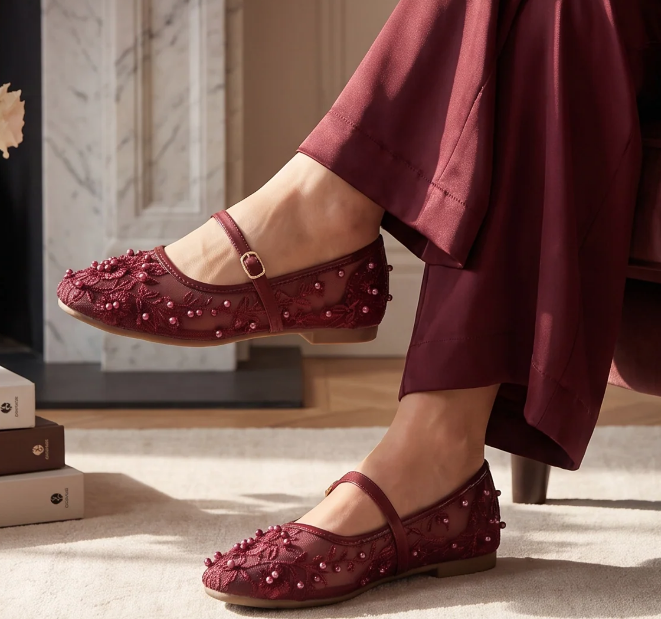 Women's Embroidered Flat Shoes | Elegant Mesh Ballet Flats – Sole Hub, Lahore